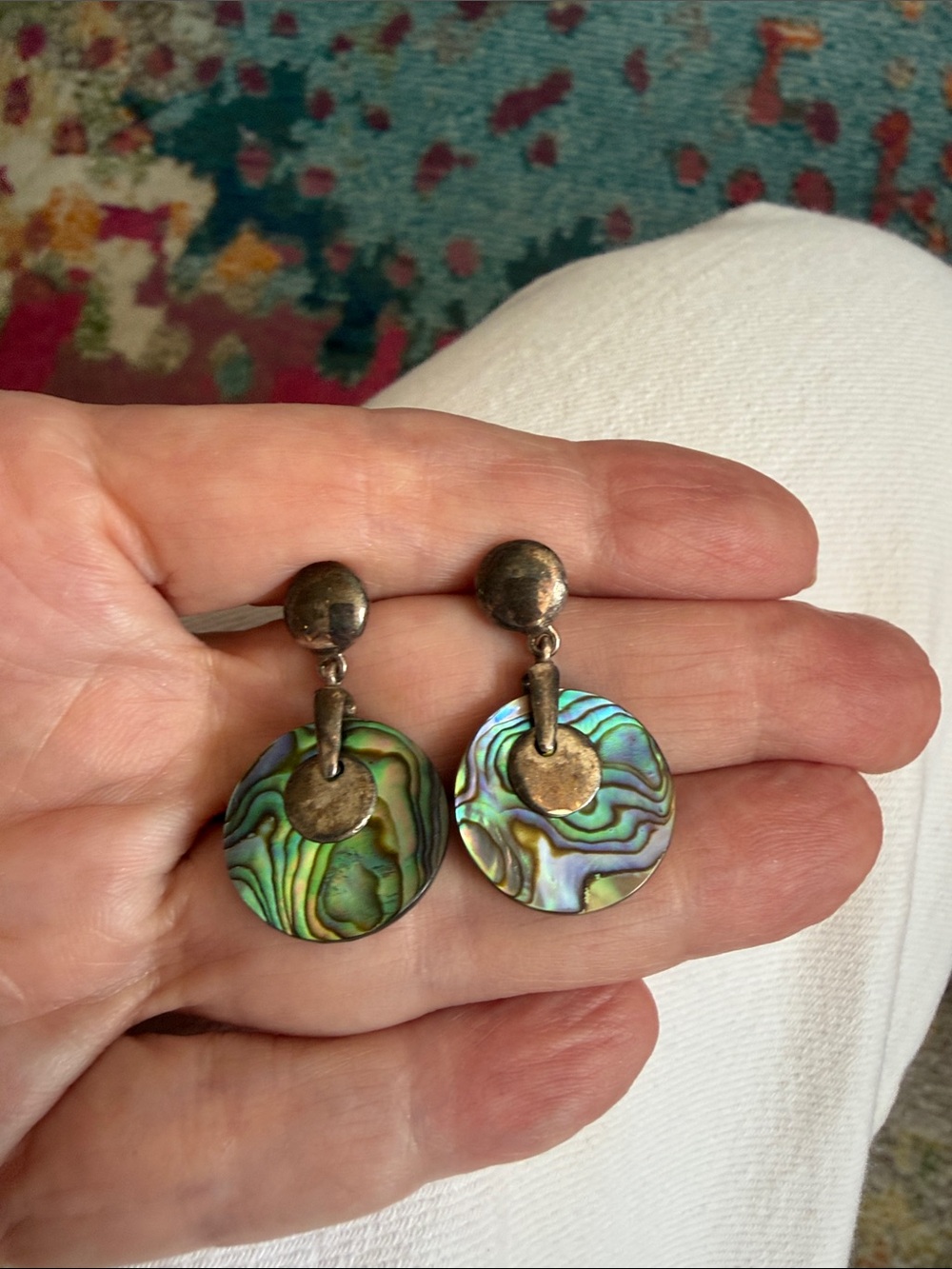 CFJ 925 Sterling Silver & Abalone Dangle Earrings.